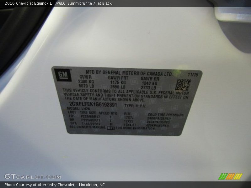 Summit White / Jet Black 2016 Chevrolet Equinox LT AWD