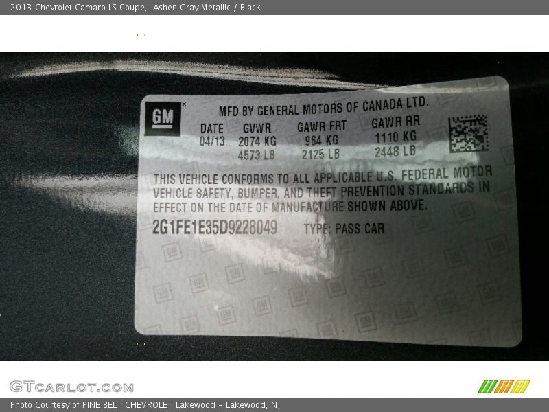 Ashen Gray Metallic / Black 2013 Chevrolet Camaro LS Coupe