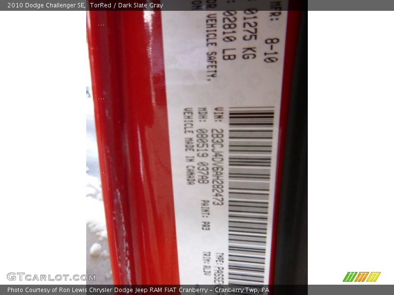 TorRed / Dark Slate Gray 2010 Dodge Challenger SE