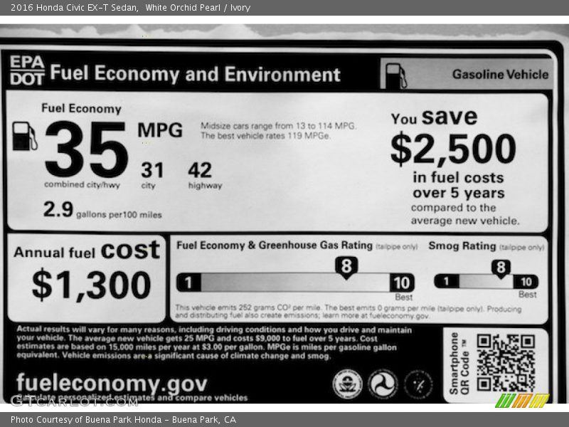 White Orchid Pearl / Ivory 2016 Honda Civic EX-T Sedan