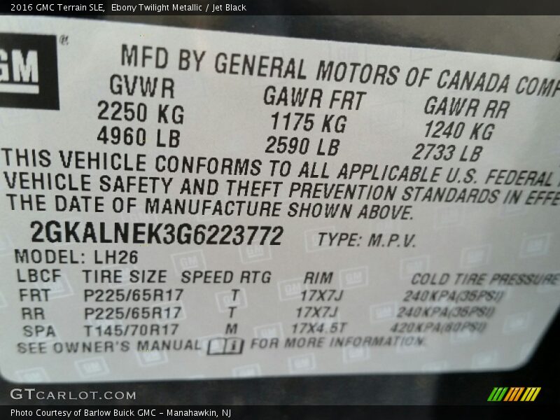 Ebony Twilight Metallic / Jet Black 2016 GMC Terrain SLE