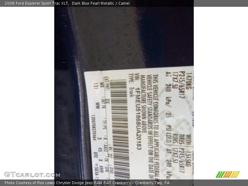 Dark Blue Pearl Metallic / Camel 2008 Ford Explorer Sport Trac XLT