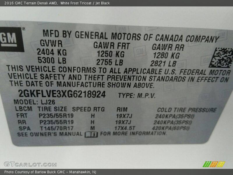 White Frost Tricoat / Jet Black 2016 GMC Terrain Denali AWD