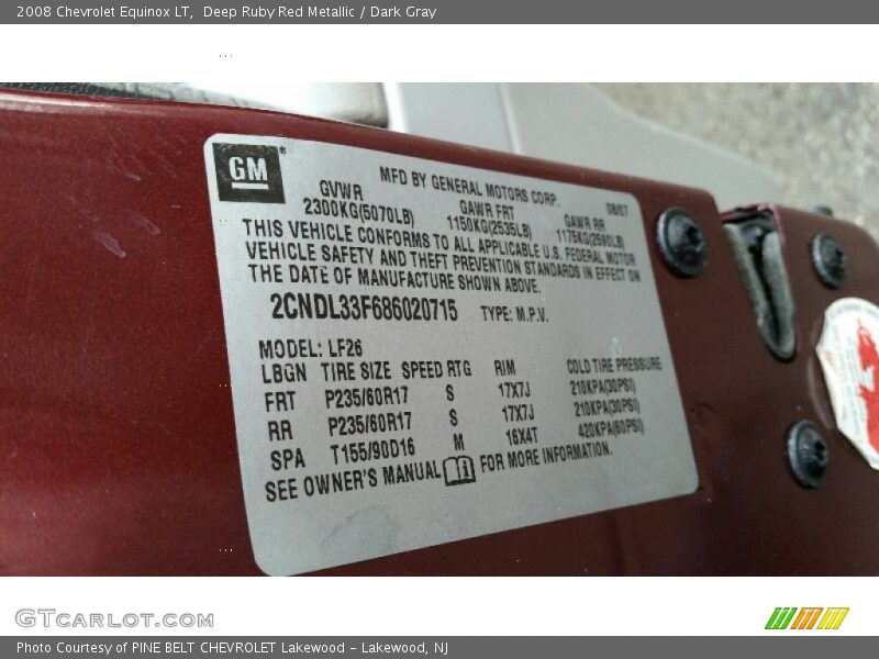 Deep Ruby Red Metallic / Dark Gray 2008 Chevrolet Equinox LT
