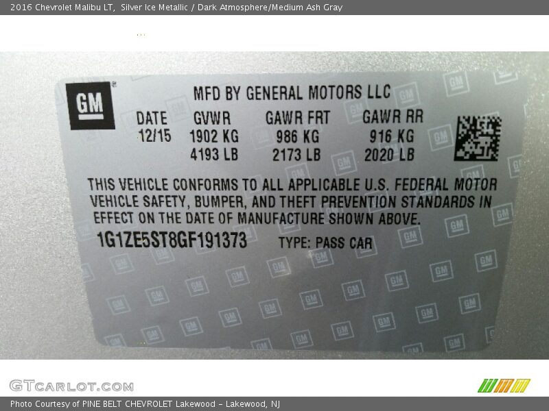 Silver Ice Metallic / Dark Atmosphere/Medium Ash Gray 2016 Chevrolet Malibu LT