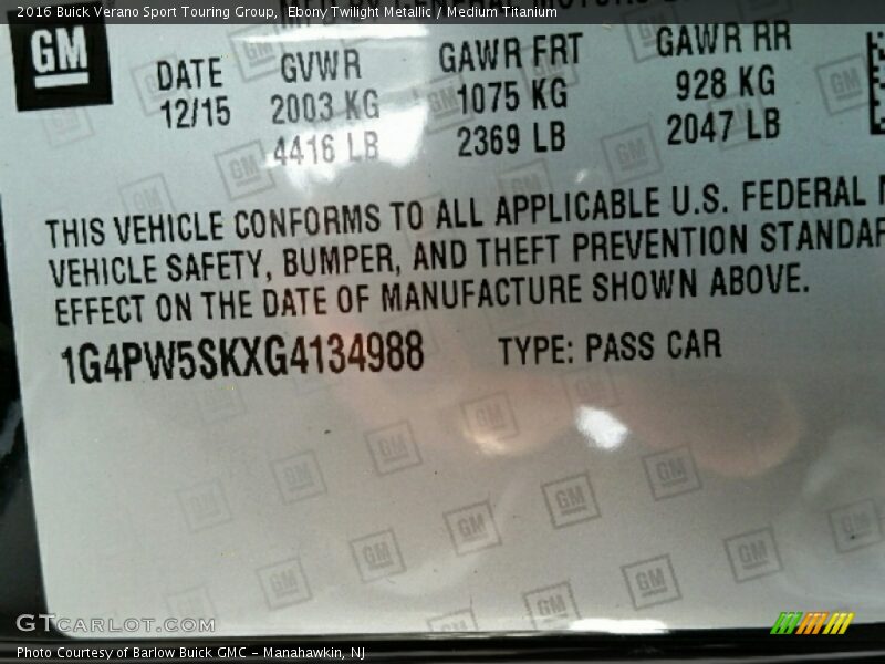 Ebony Twilight Metallic / Medium Titanium 2016 Buick Verano Sport Touring Group