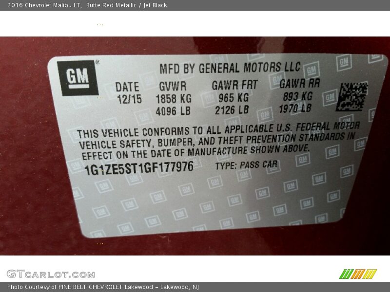 Butte Red Metallic / Jet Black 2016 Chevrolet Malibu LT