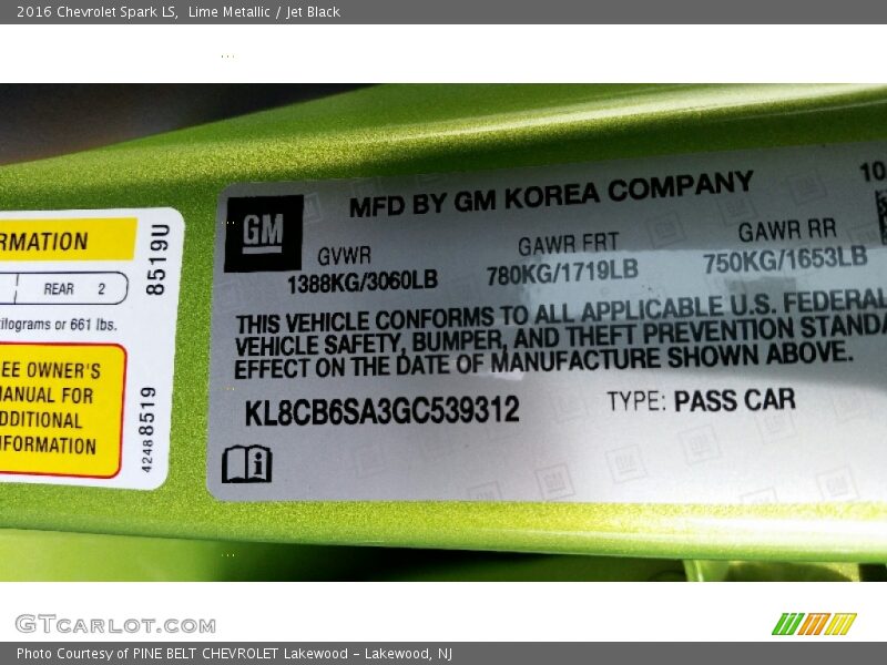Lime Metallic / Jet Black 2016 Chevrolet Spark LS