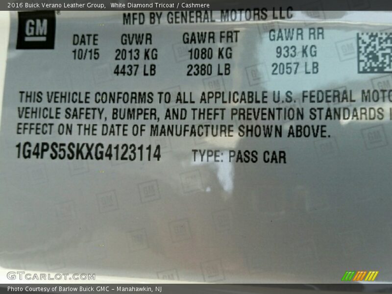 White Diamond Tricoat / Cashmere 2016 Buick Verano Leather Group