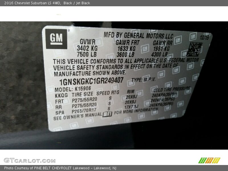 Black / Jet Black 2016 Chevrolet Suburban LS 4WD