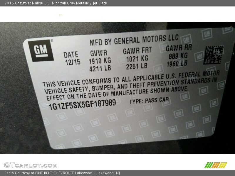 Nightfall Gray Metallic / Jet Black 2016 Chevrolet Malibu LT