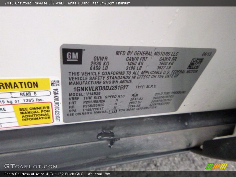 White / Dark Titanium/Light Titanium 2013 Chevrolet Traverse LTZ AWD