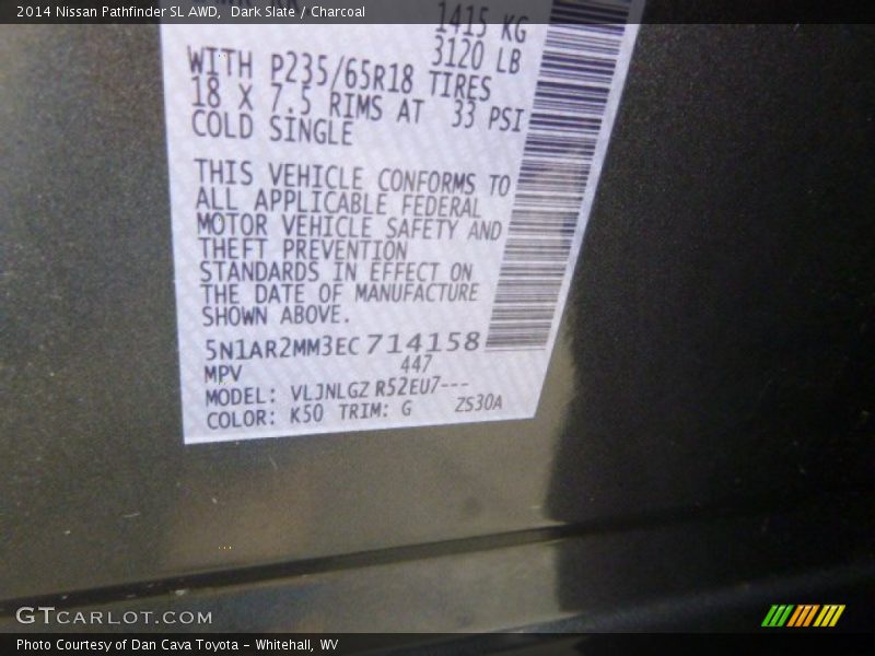 Dark Slate / Charcoal 2014 Nissan Pathfinder SL AWD