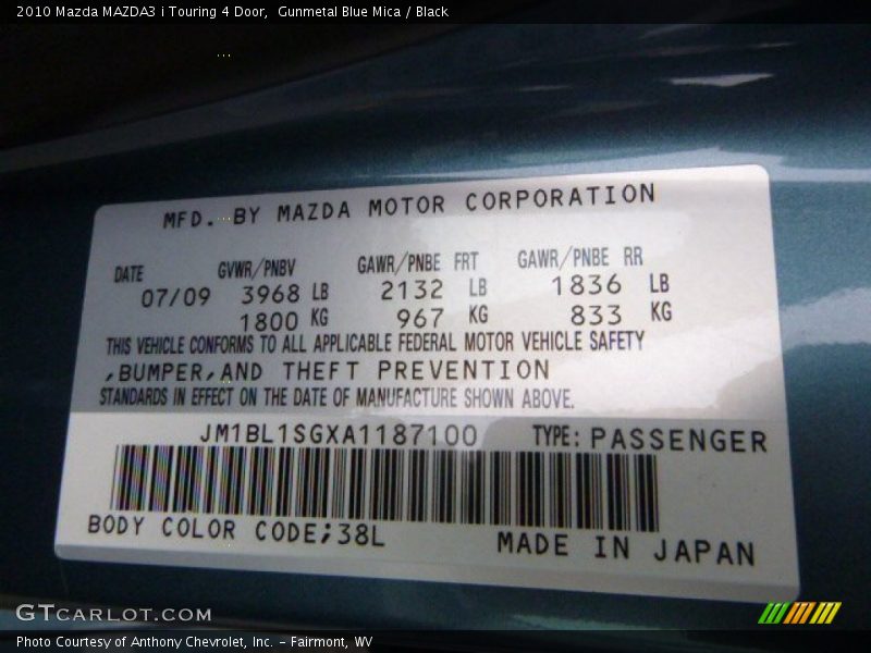 Gunmetal Blue Mica / Black 2010 Mazda MAZDA3 i Touring 4 Door