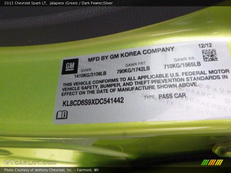 Jalapeno (Green) / Dark Pewter/Silver 2013 Chevrolet Spark LT