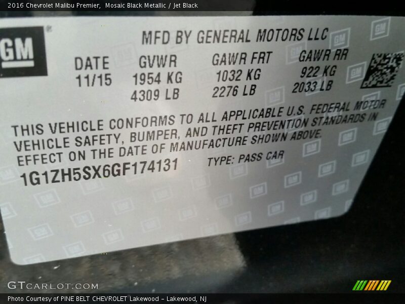 Mosaic Black Metallic / Jet Black 2016 Chevrolet Malibu Premier