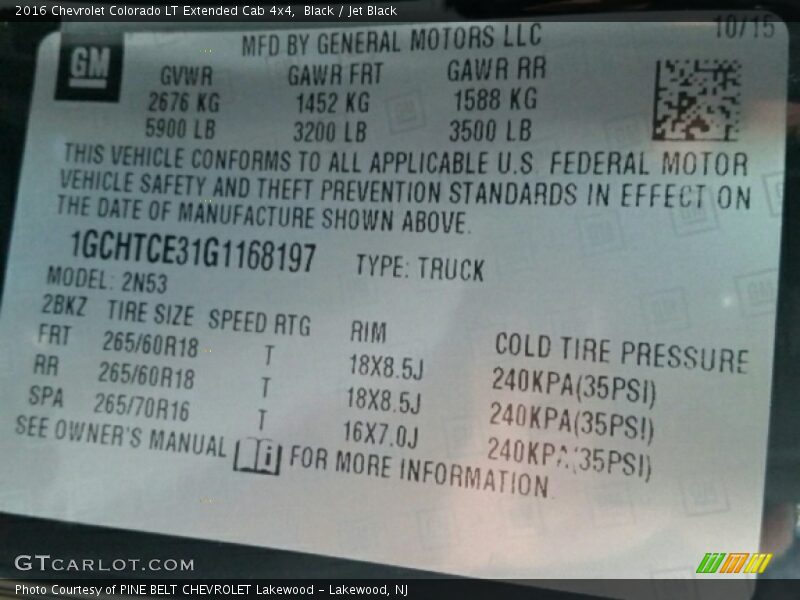 Black / Jet Black 2016 Chevrolet Colorado LT Extended Cab 4x4