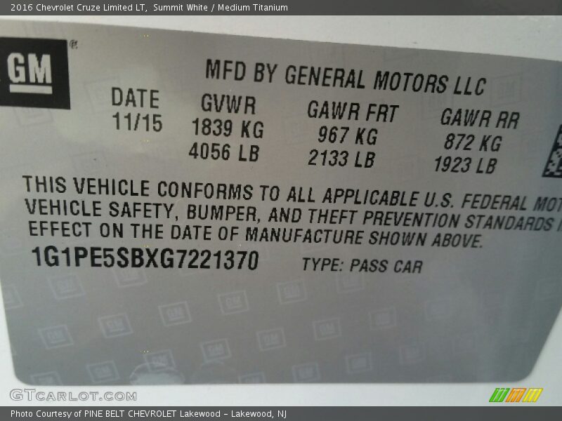 Summit White / Medium Titanium 2016 Chevrolet Cruze Limited LT