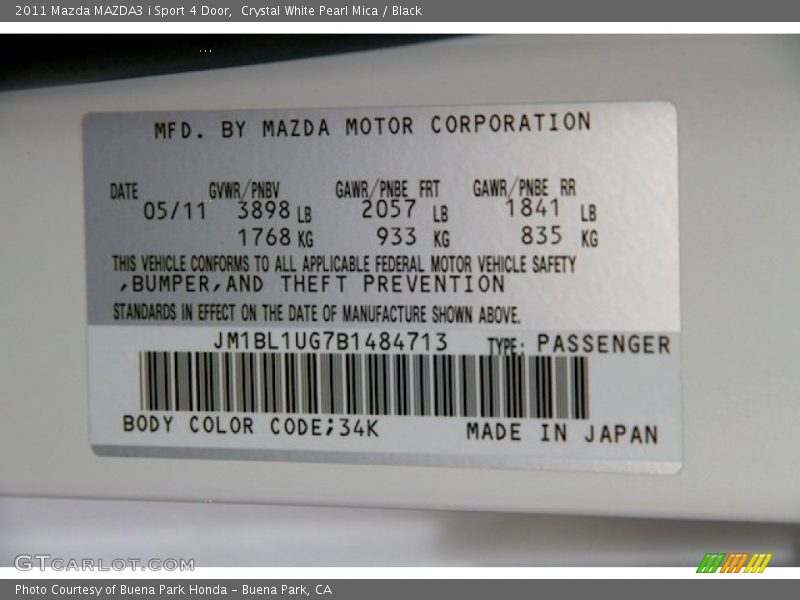 Crystal White Pearl Mica / Black 2011 Mazda MAZDA3 i Sport 4 Door