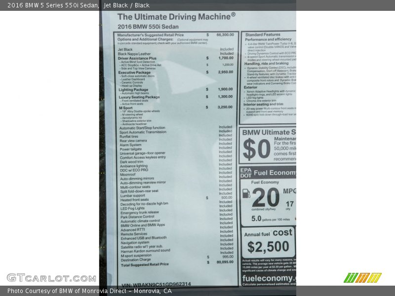 Jet Black / Black 2016 BMW 5 Series 550i Sedan