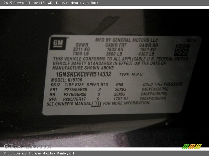 Tungsten Metallic / Jet Black 2015 Chevrolet Tahoe LTZ 4WD