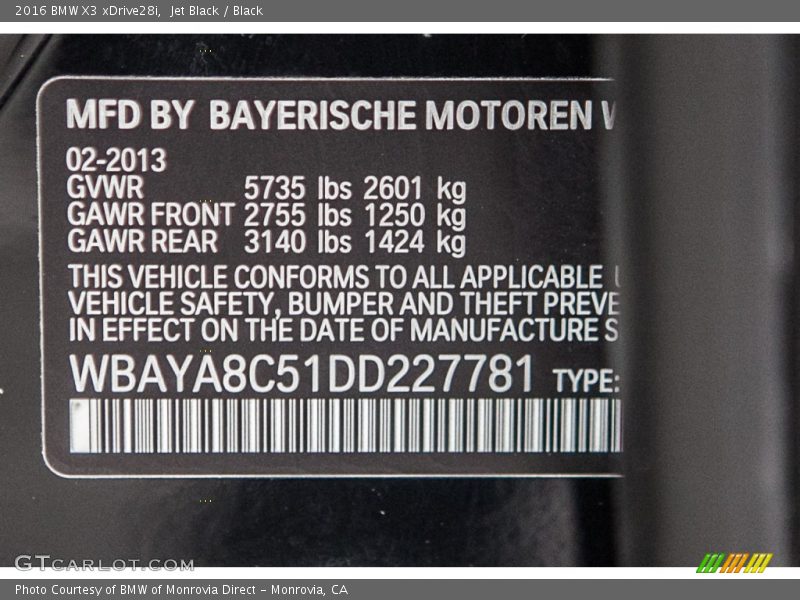 Jet Black / Black 2016 BMW X3 xDrive28i