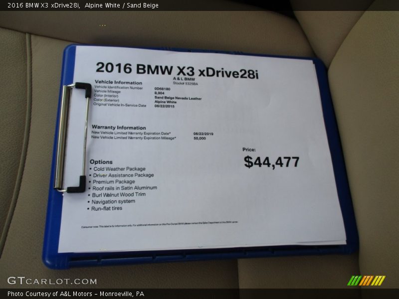 Alpine White / Sand Beige 2016 BMW X3 xDrive28i
