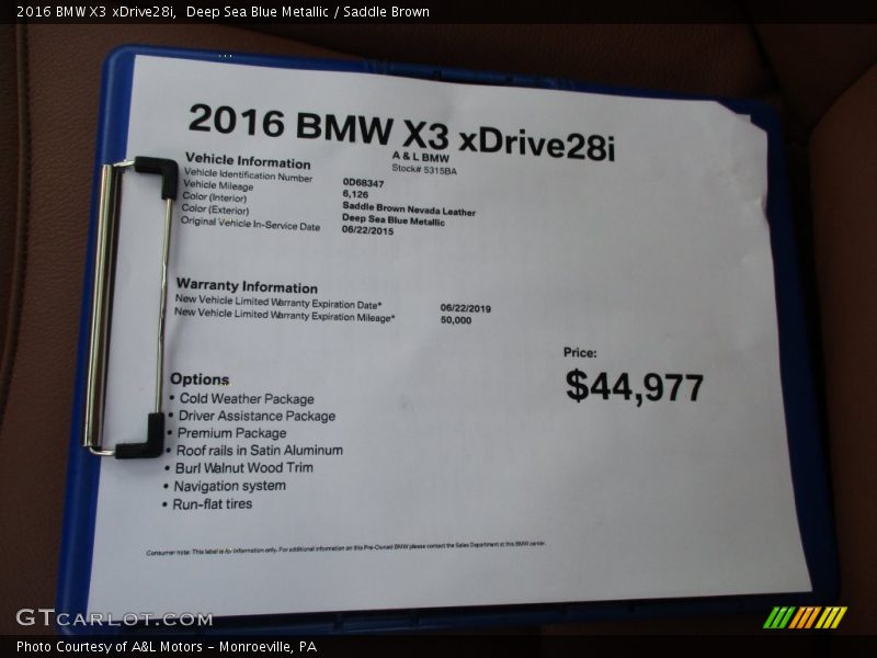 Deep Sea Blue Metallic / Saddle Brown 2016 BMW X3 xDrive28i
