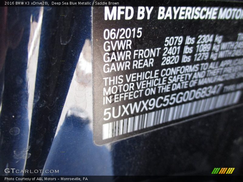 Deep Sea Blue Metallic / Saddle Brown 2016 BMW X3 xDrive28i