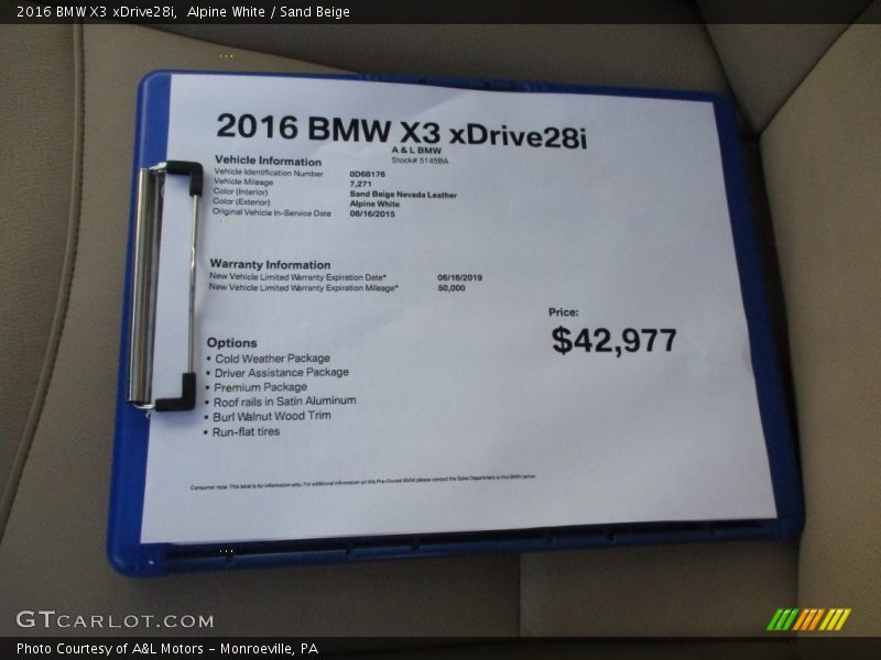 Alpine White / Sand Beige 2016 BMW X3 xDrive28i