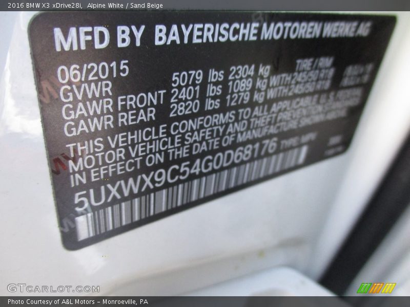 Alpine White / Sand Beige 2016 BMW X3 xDrive28i