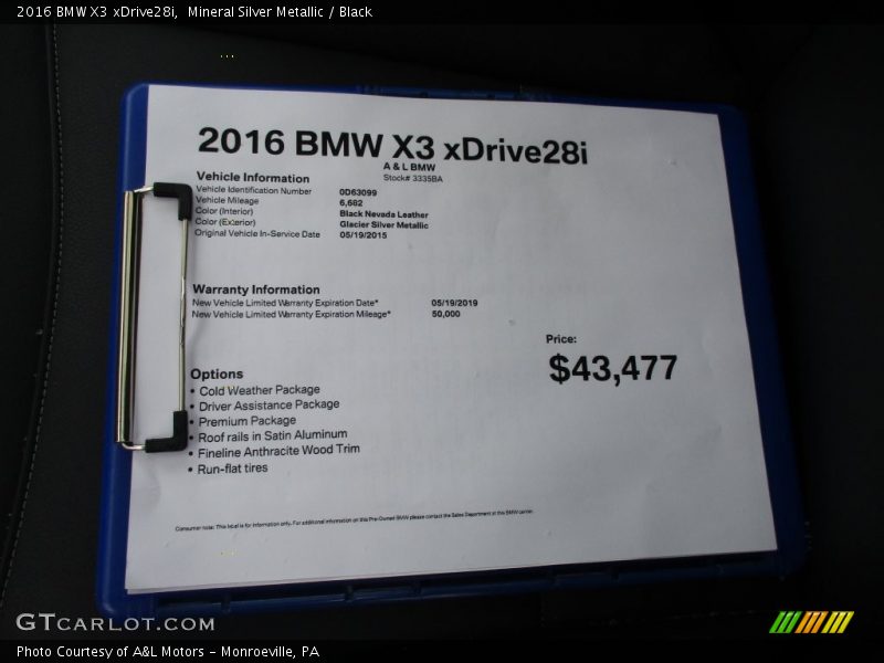 Mineral Silver Metallic / Black 2016 BMW X3 xDrive28i