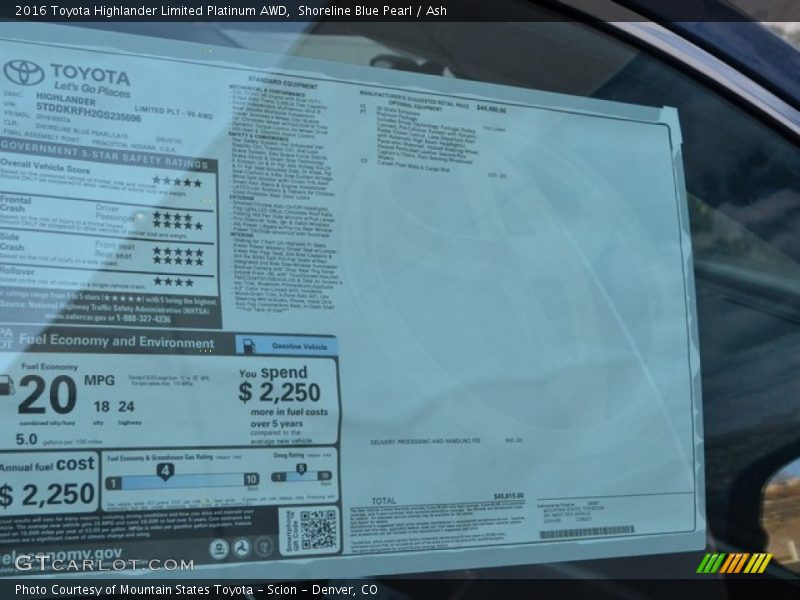 Shoreline Blue Pearl / Ash 2016 Toyota Highlander Limited Platinum AWD