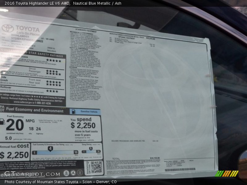 Nautical Blue Metallic / Ash 2016 Toyota Highlander LE V6 AWD