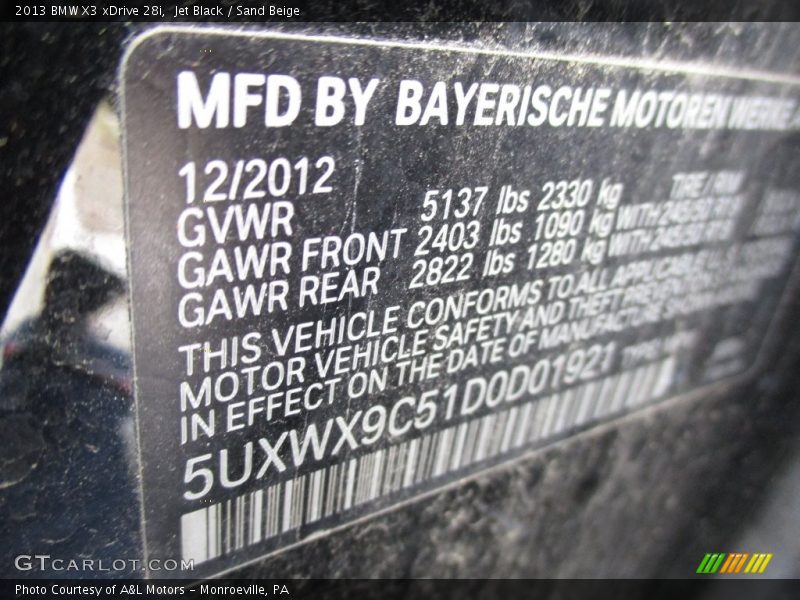 Jet Black / Sand Beige 2013 BMW X3 xDrive 28i