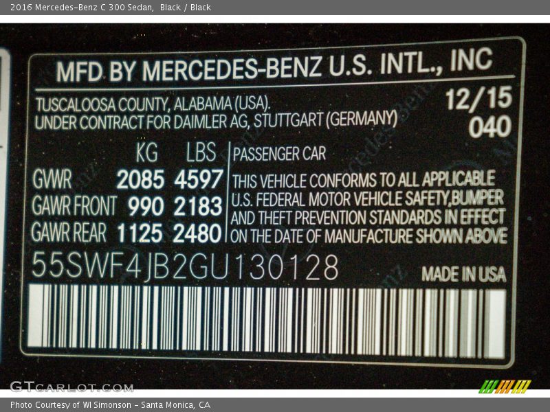 Black / Black 2016 Mercedes-Benz C 300 Sedan