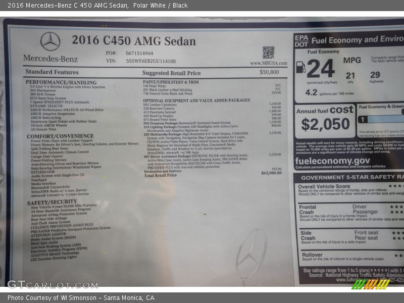 Polar White / Black 2016 Mercedes-Benz C 450 AMG Sedan