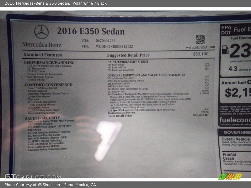 Polar White / Black 2016 Mercedes-Benz E 350 Sedan