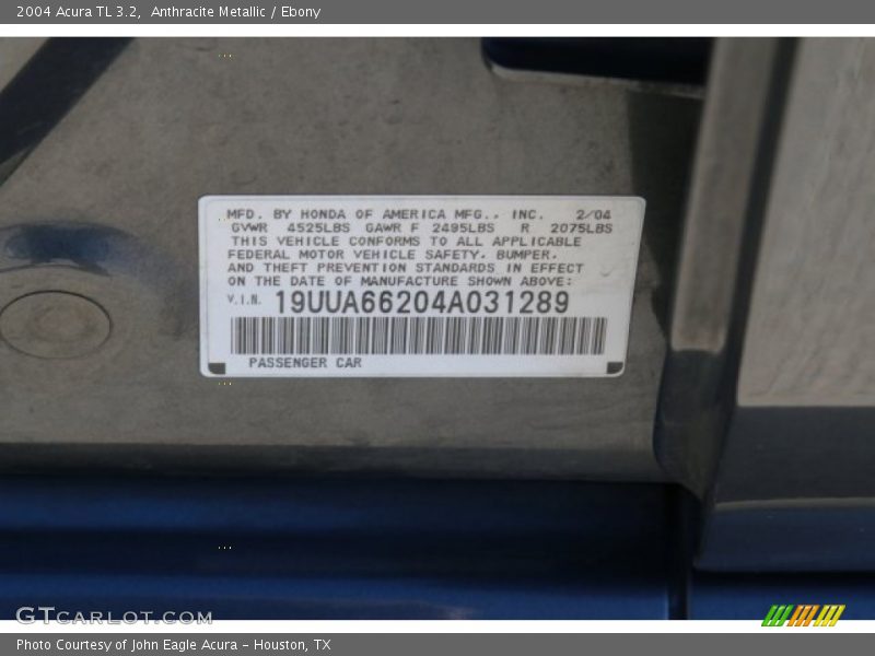 Anthracite Metallic / Ebony 2004 Acura TL 3.2