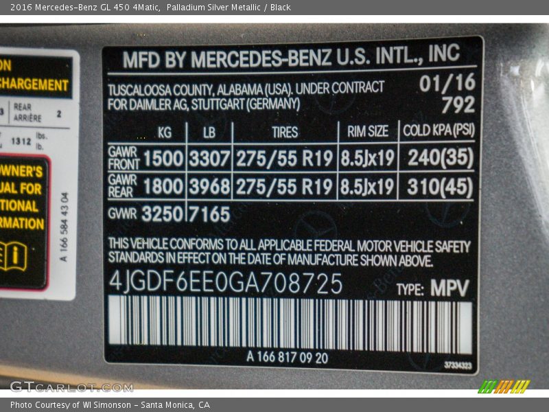 Palladium Silver Metallic / Black 2016 Mercedes-Benz GL 450 4Matic