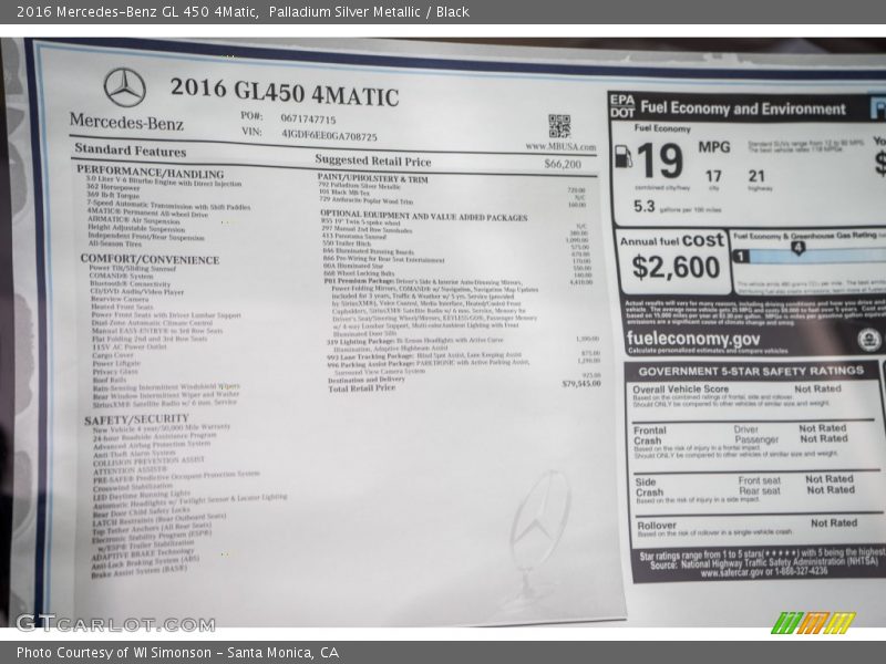 Palladium Silver Metallic / Black 2016 Mercedes-Benz GL 450 4Matic