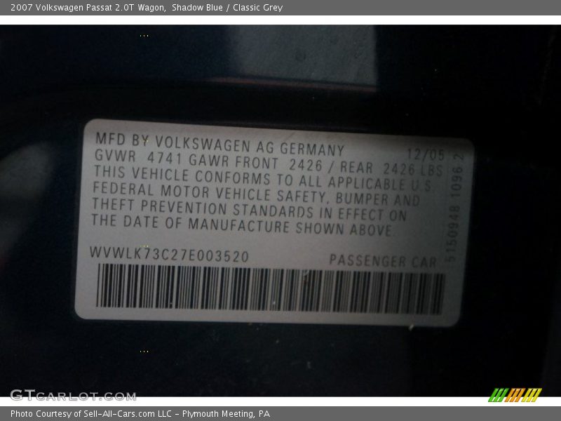 Shadow Blue / Classic Grey 2007 Volkswagen Passat 2.0T Wagon