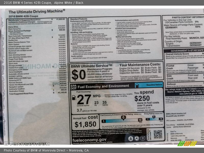 Alpine White / Black 2016 BMW 4 Series 428i Coupe