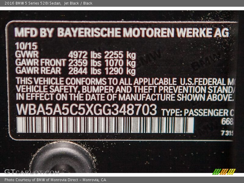 Jet Black / Black 2016 BMW 5 Series 528i Sedan