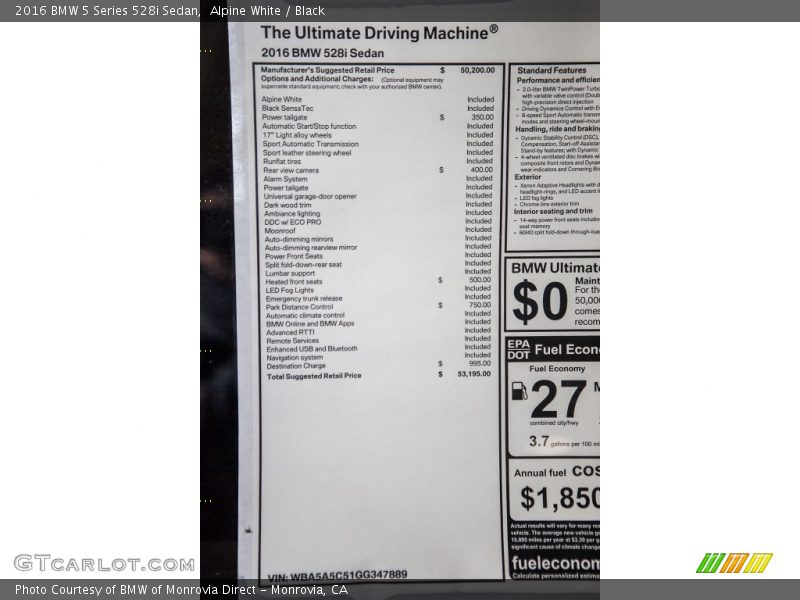 Alpine White / Black 2016 BMW 5 Series 528i Sedan