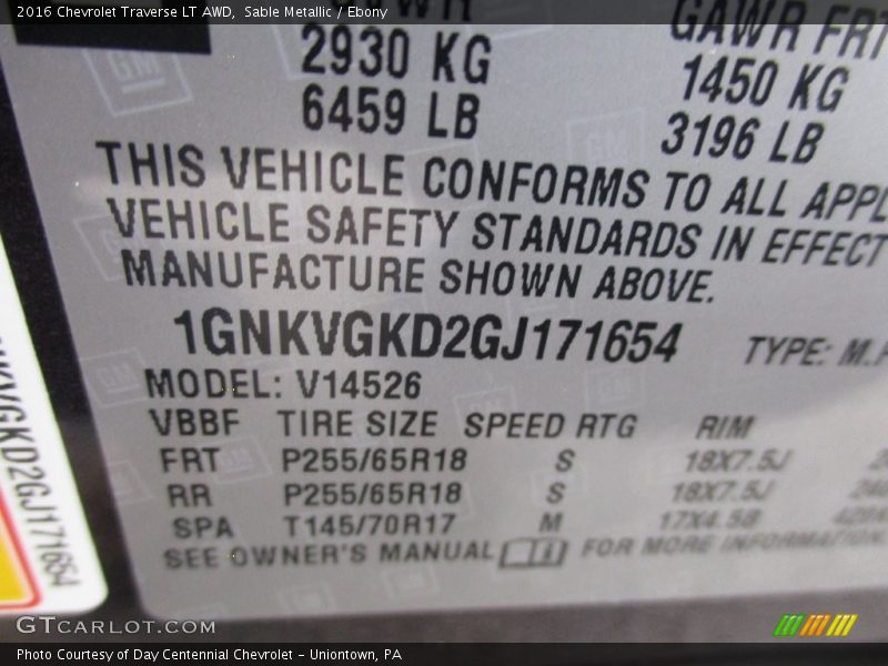 Sable Metallic / Ebony 2016 Chevrolet Traverse LT AWD
