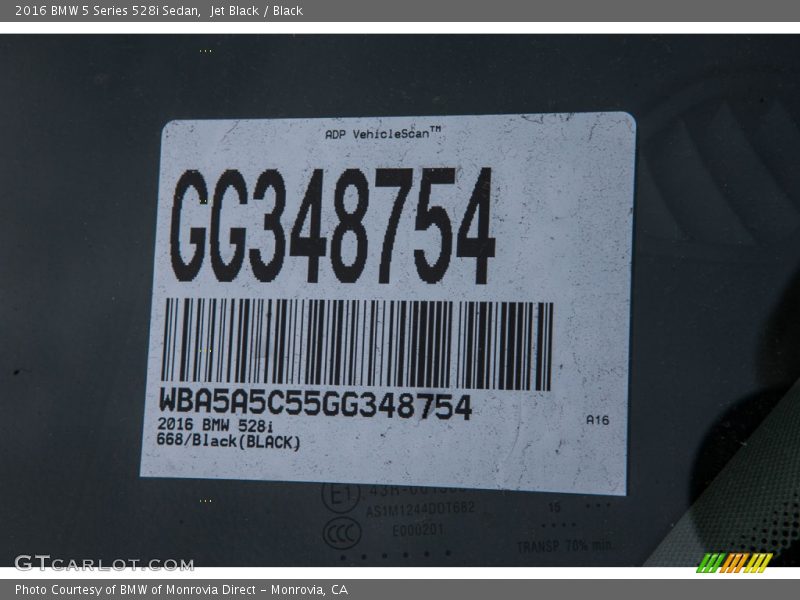 Jet Black / Black 2016 BMW 5 Series 528i Sedan