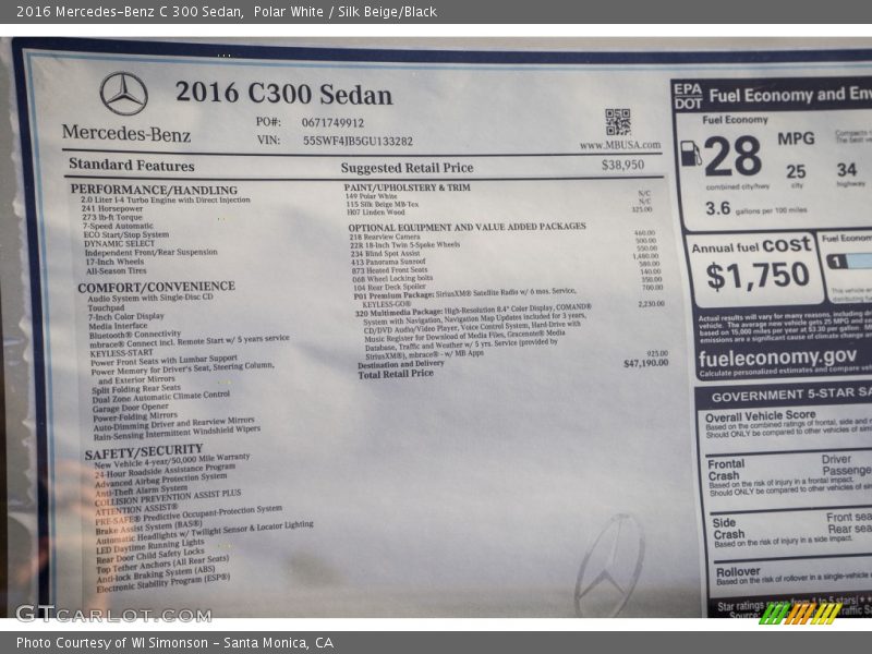 Polar White / Silk Beige/Black 2016 Mercedes-Benz C 300 Sedan