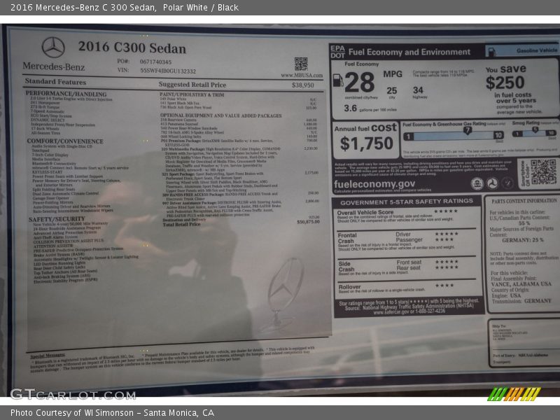 Polar White / Black 2016 Mercedes-Benz C 300 Sedan