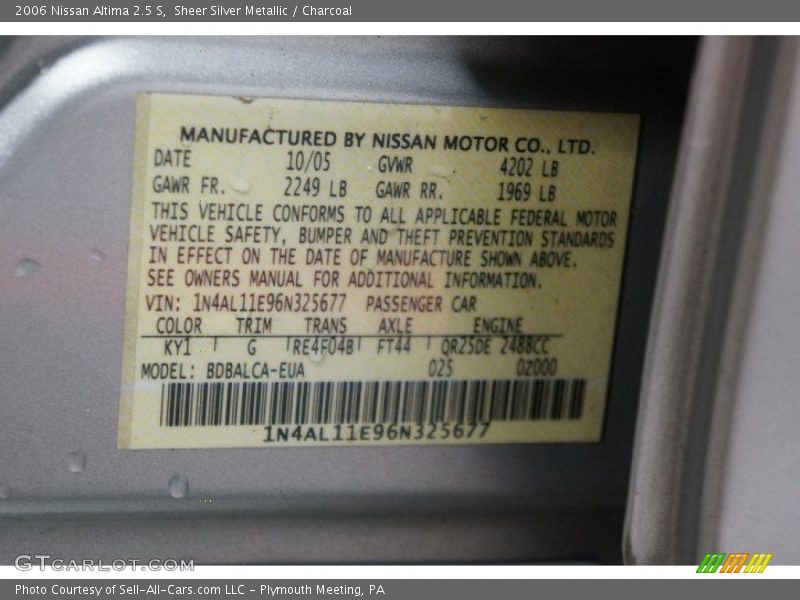 Sheer Silver Metallic / Charcoal 2006 Nissan Altima 2.5 S